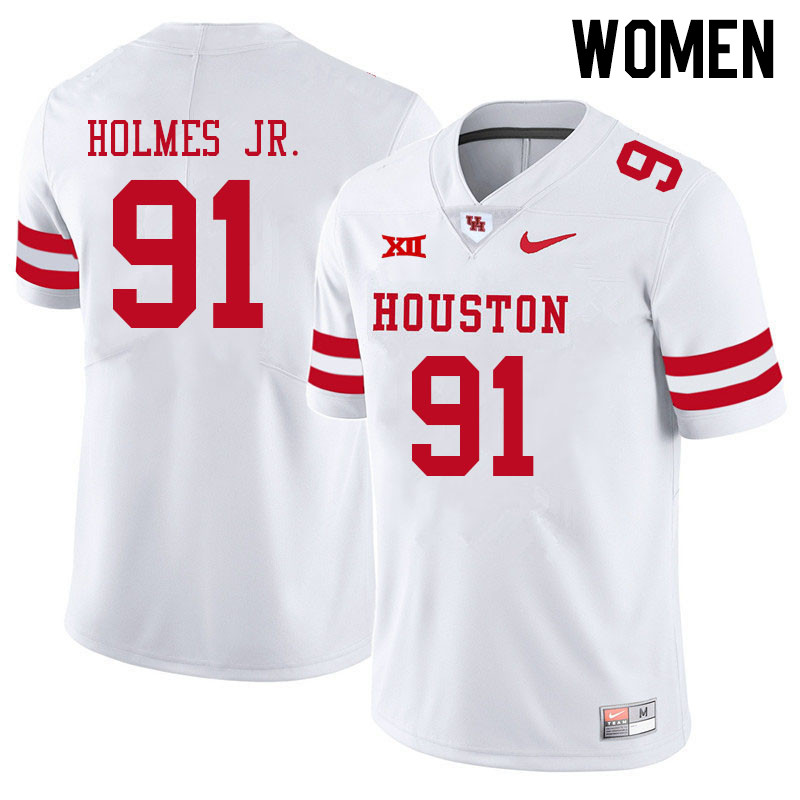 Women #91 Anthony Holmes Jr. Houston Cougars College Big 12 Conference Football Jerseys Sale-White